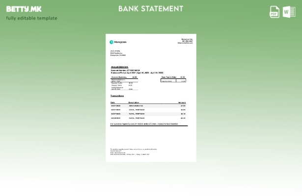 модерен стил на САД Калифорнија MoneyLion шаблон за извод од банка